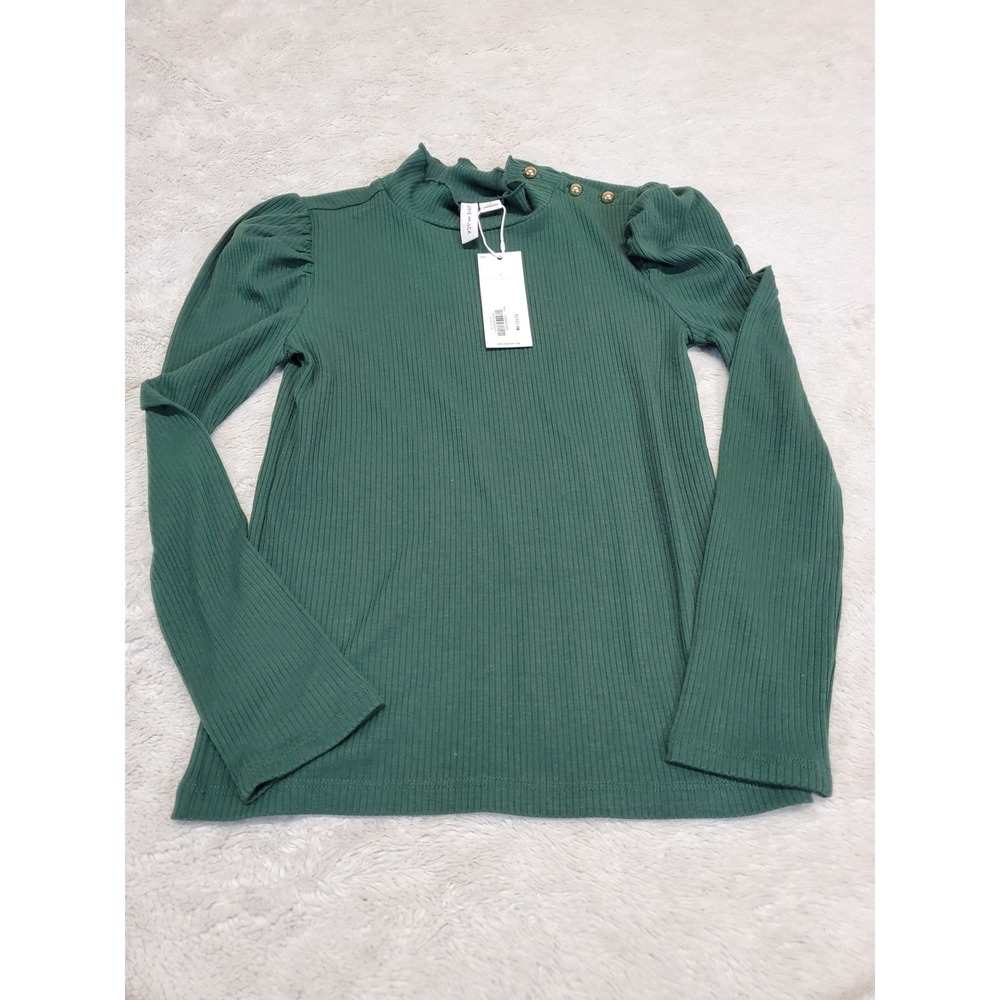 NWT Janie and Jack Green Ribbed Long Sleeve Top 7 Cottage Kidcore Minimalist